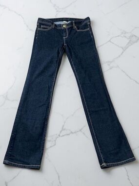 Michael Kors Dark Wash Stretch Straight Leg Embroidered MK Pockets